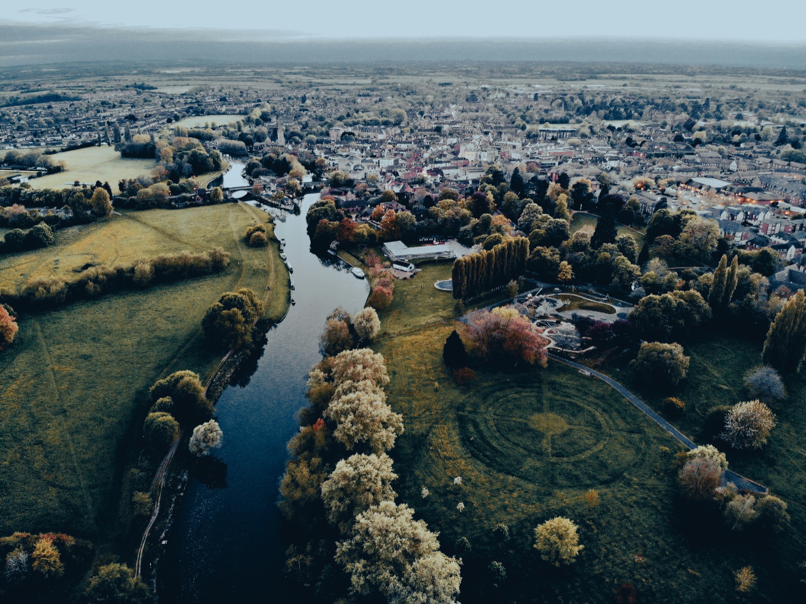 UK residential housing estate with mixed property types